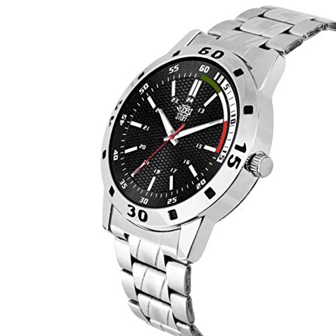 SWADESI STUFF Analogue Men's Watch (Black Dial Silver Colored Strap)