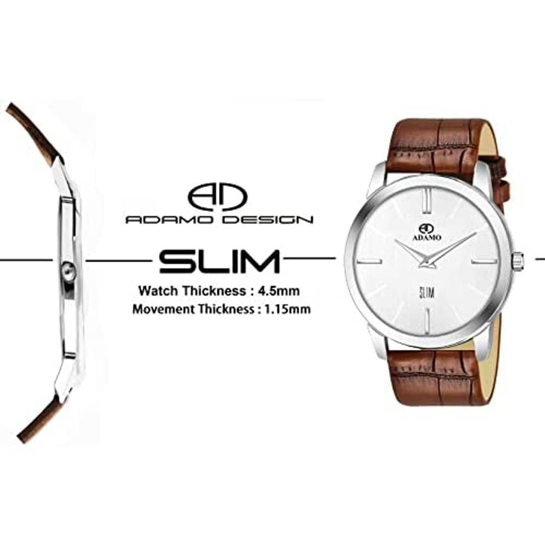 ADAMO Slim White Dial Men's Boy's Watch AD64BR01 Product-7059378