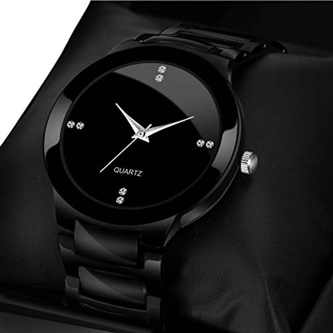 Talgo Analogue Minimalist Round Black Dial Latest Generation Stainless Steel Linked Chain Black Strap Stylish Wrist Watch for Men and Boys, Pack of 1 - IIKBKMEN Product-7148589