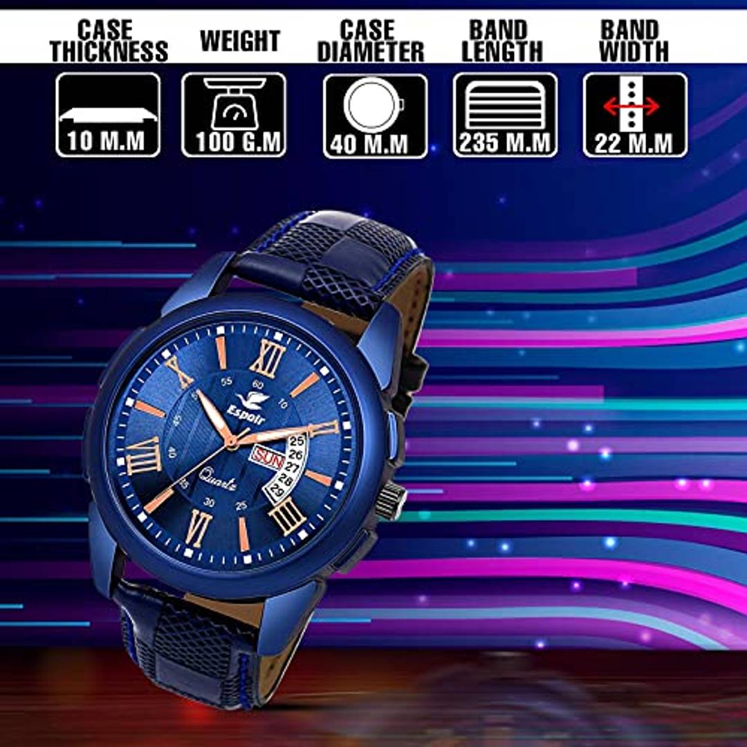 Espoir Analogue Blue Dial Day and Date Boy's and Men's Watch - CheckBlueRay0507 (Blue) Product-7678961