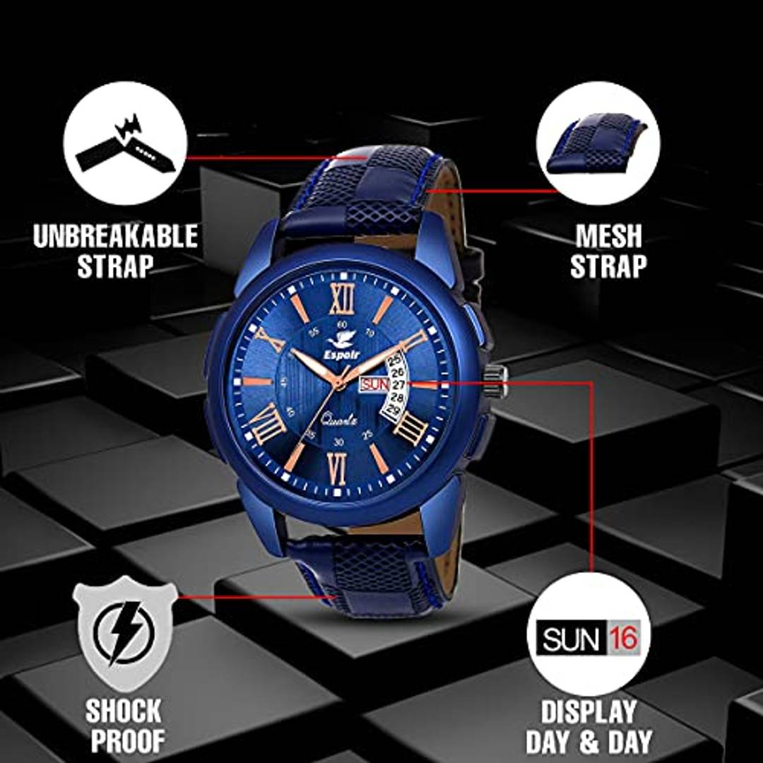 Espoir Analogue Blue Dial Day and Date Boy's and Men's Watch - CheckBlueRay0507 (Blue) Product-7678961