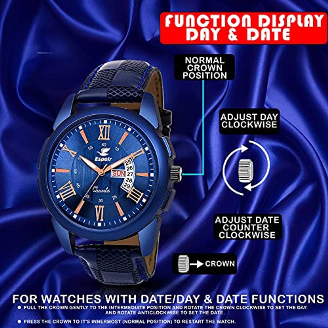 Espoir Analogue Blue Dial Day and Date Boy's and Men's Watch - CheckBlueRay0507 (Blue) Product-7678961