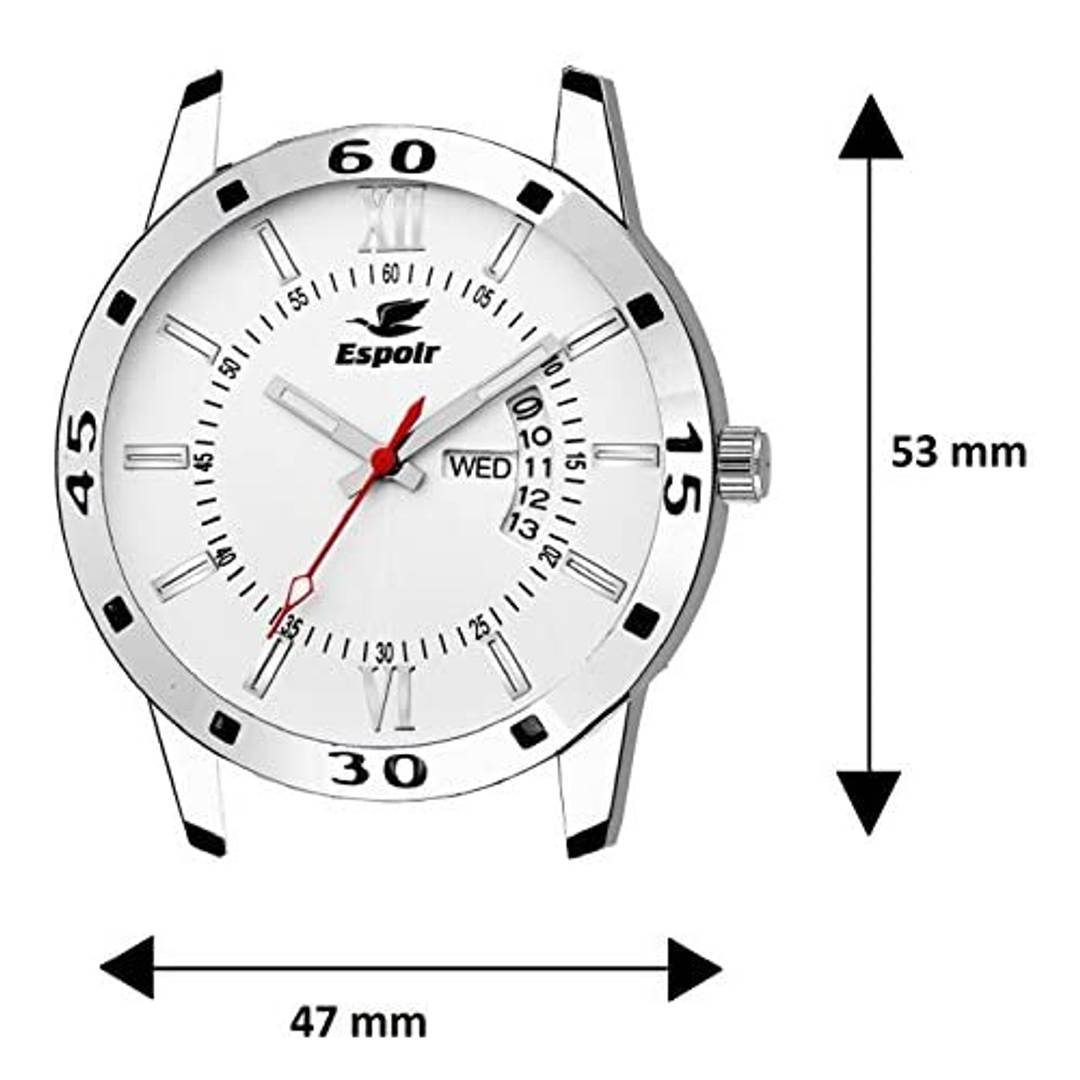 Espoir Exclusive Day Date Display Analog White Dial Stainless Steel Men's Watch - WDD0507, Medium