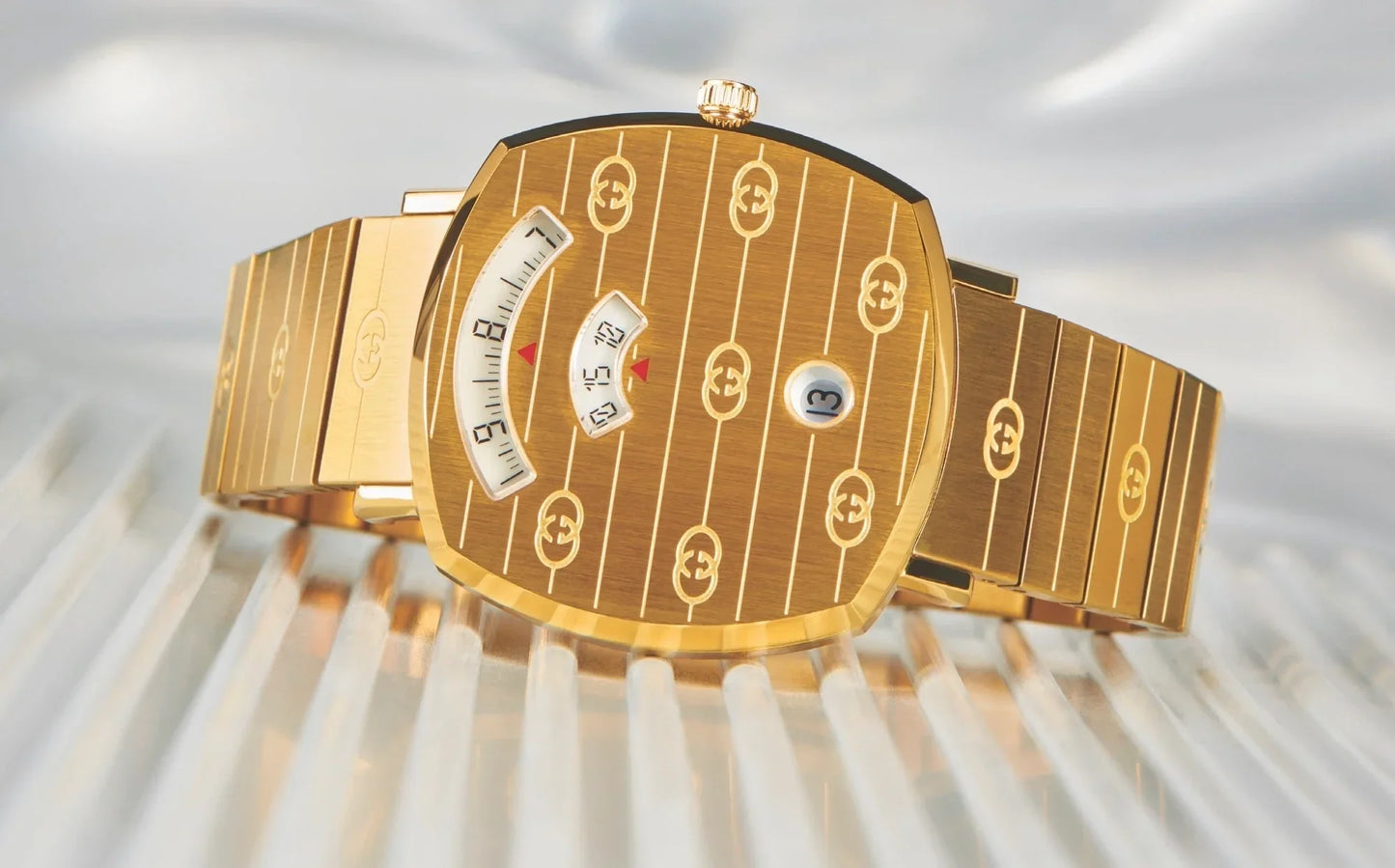 Gucci Grip 38mm Stainless Steel GG Full Gold Color Strap And Gold Case & Dial Engraved Watch Man Women Watch-Best Gift Watch
