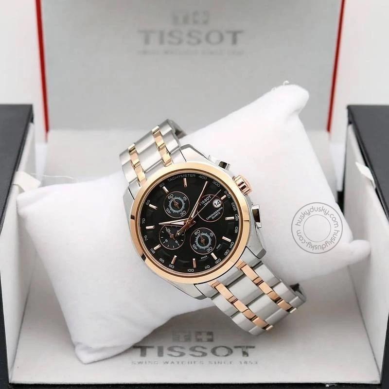 Tissot Chronograph Dual Tone Men's Watch with Silver Rose Gold Black Dial 1853 Gift