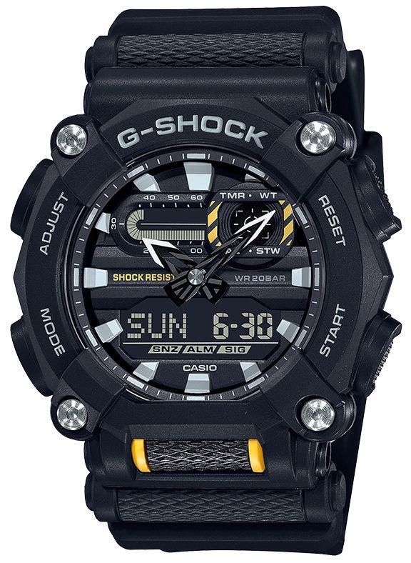 Casio G-Shock Analog Digital Black Belt Watch For Men's GA-900-1ADR - G1057 Black & Yellow Color Dial Day And Date Gift Watch