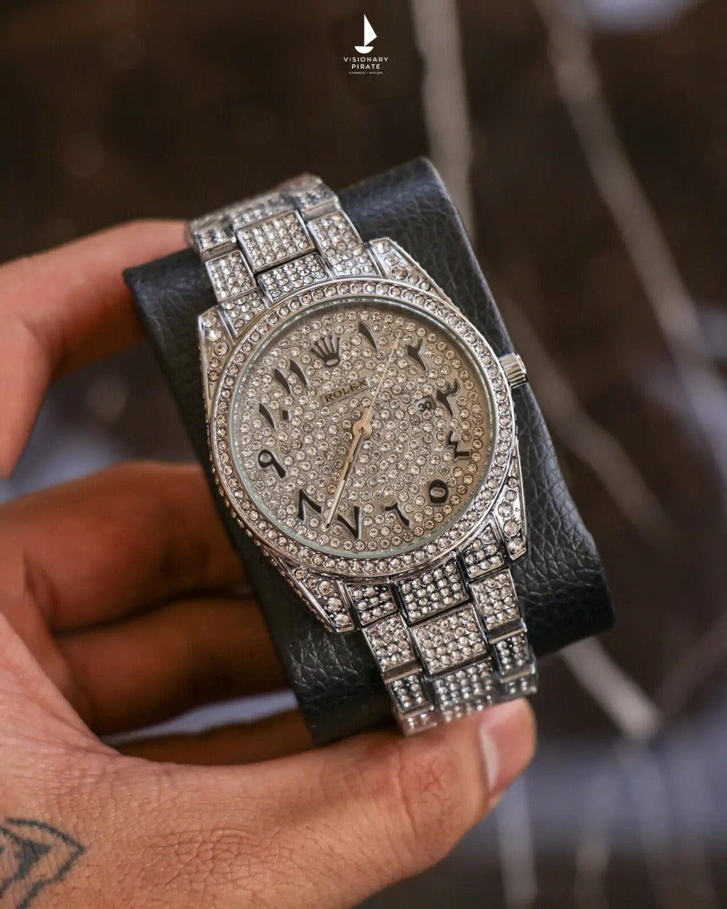 RLX Diamond Set - Royal Stainless Steel Watch With Arabic Dial Silver Color Watch For Men's And Women's -Best For Stylist Look- Rlx-Arabic
