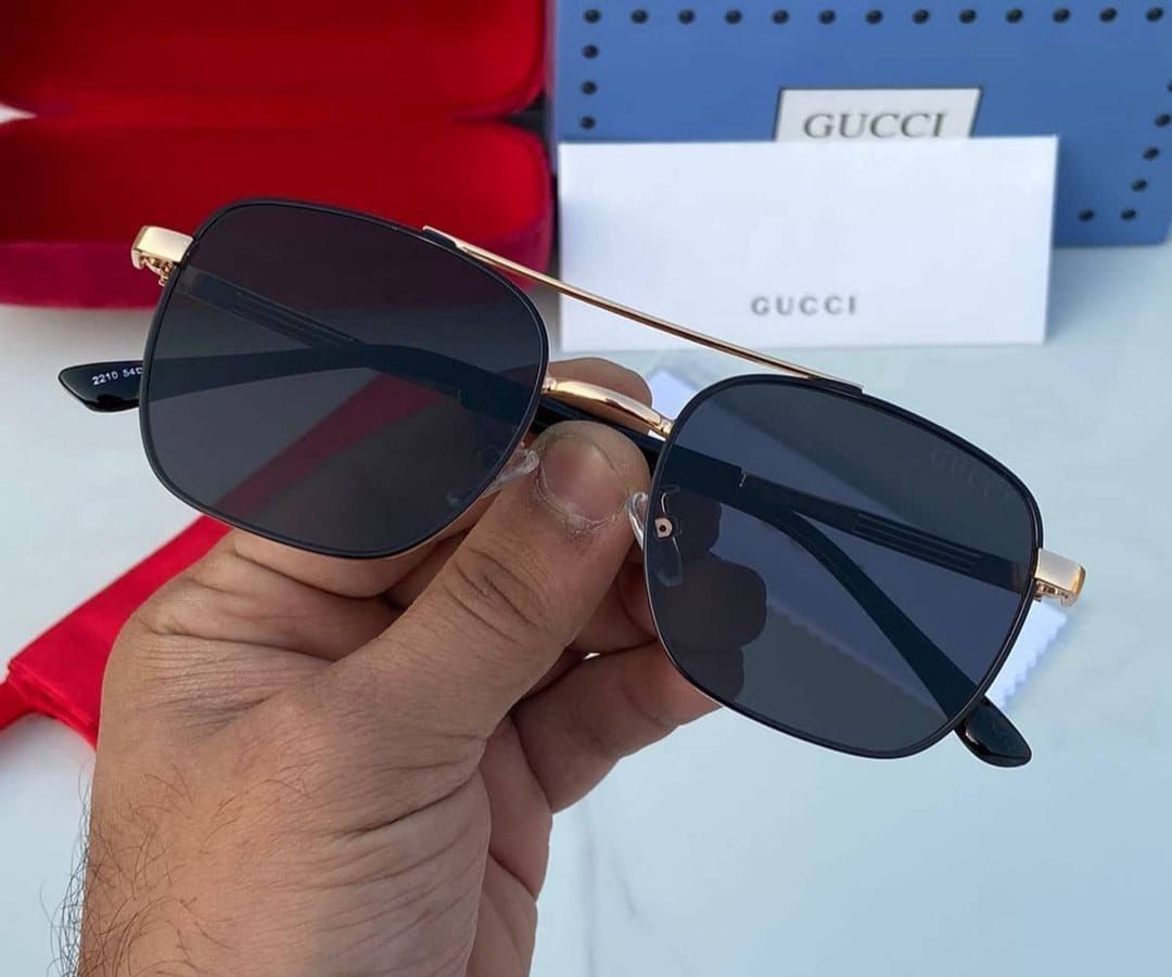 Gucci Branded Rimless Black Glass Rose Gold Frame And Gold And Black Stick Sunglass For Men's GG-1315- Best Quality Product