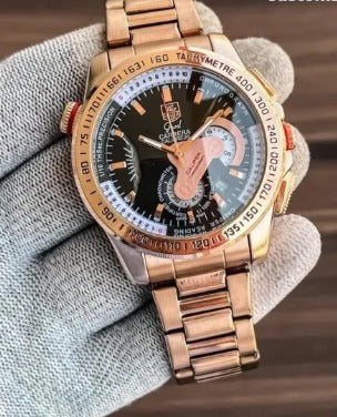 Tagheuer GRAND CARRERA Caliber 36 Racing Edition Quartz Watch Black Chronograph and Stainless Steel Rose Gold Multicolor Strap Dated Watch For Men's TAG-IT-3402 Men's Wristwatch