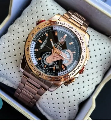 Tagheuer GRAND CARRERA Caliber 36 Racing Edition Quartz Watch Black Chronograph and Stainless Steel Rose Gold Multicolor Strap Dated Watch For Men's TAG-IT-3402 Men's Wristwatch