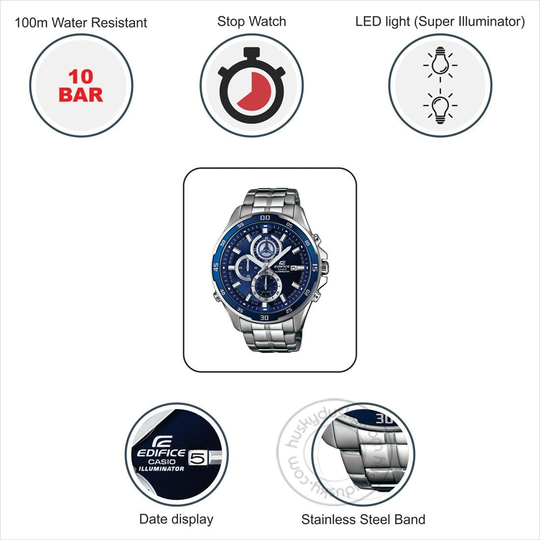 Casio Edifice EFR-547D-2AVUDF Illuminator Metal Chronograph Silver Color Blue Dial Men's Watch