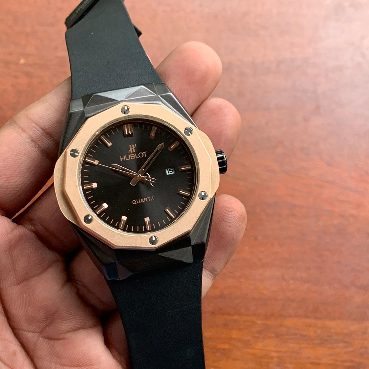 Hublot Gold Case Black Dial Men's Watch Big Bang Fusion Leather Watch Hb-Gb-002