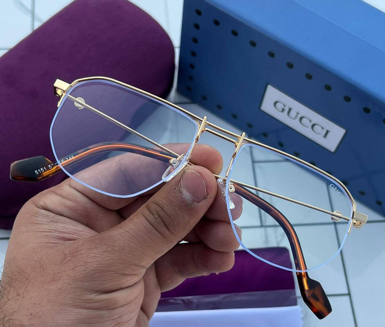 Gucci Branded Gold Color Frame Transparent Glass Men's Women's Or Girl's Sunglass for Man Woman or Girl GG-00800S Gold Stick Gift Sunglass