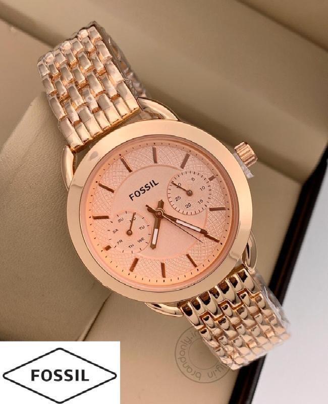 Fossil Rose Gold Women's Watch For Girl Or Woman Es-145 Day Date - Best Gift For Women