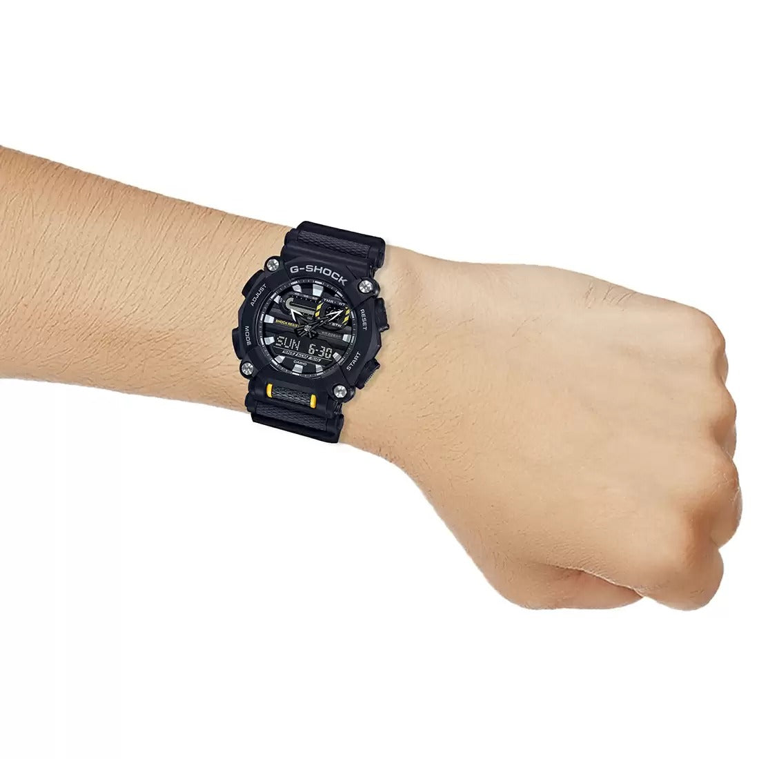Casio G-Shock Analog Digital Black Belt Watch For Men's GA-900-1ADR - G1057 Black & Yellow Color Dial Day And Date Gift Watch