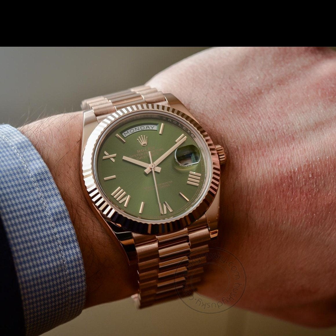 RLX Watch Oyster Perpetual Day-Date Green Dial Metal Watch for Man RLX-OYSTER