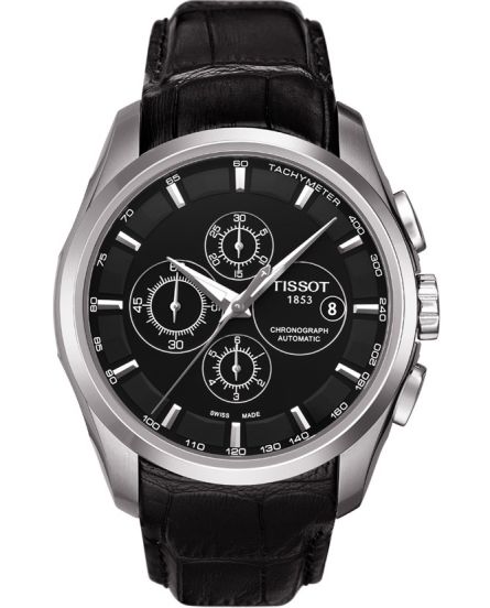 Tissot Chronograph Black Leather Men's Watch Silver Black TS-654L-SB