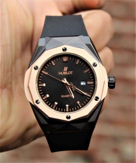 Hublot Gold Case Black Dial Men's Watch Big Bang Fusion Leather Watch Hb-Gb-002