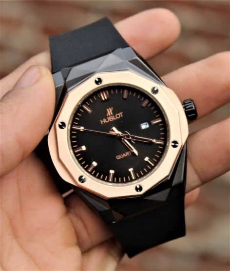 Hublot Gold Case Black Dial Men's Watch Big Bang Fusion Leather Watch Hb-Gb-002
