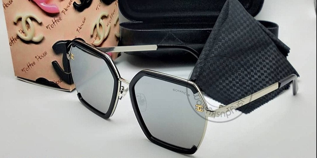 Branded Mirror Glass Men's Women's Sunglass For Man Woman or Girl CHA-88 Silver And Black Design Stick Gift Sunglass