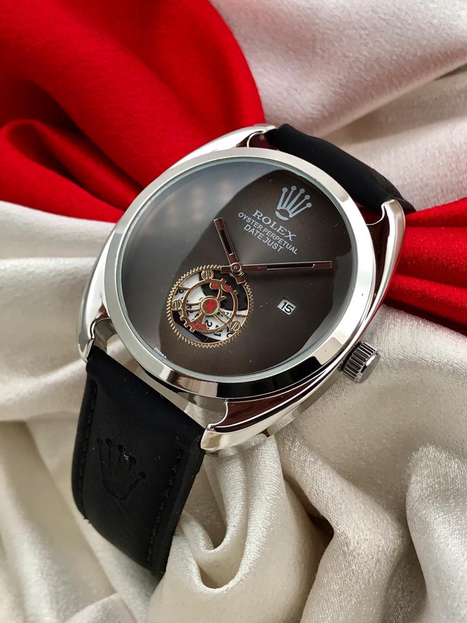 Rolex Oyster Perpetual DayTona Black Leather Men's Watch For Man RLX-410 Black Dial Silver Case Date Gift Watch