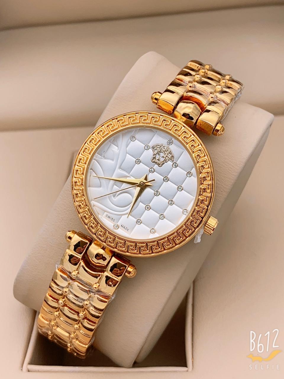 Versace Golden New Stylish Branded Women's Watch For Women and Girls White Dial VER-331