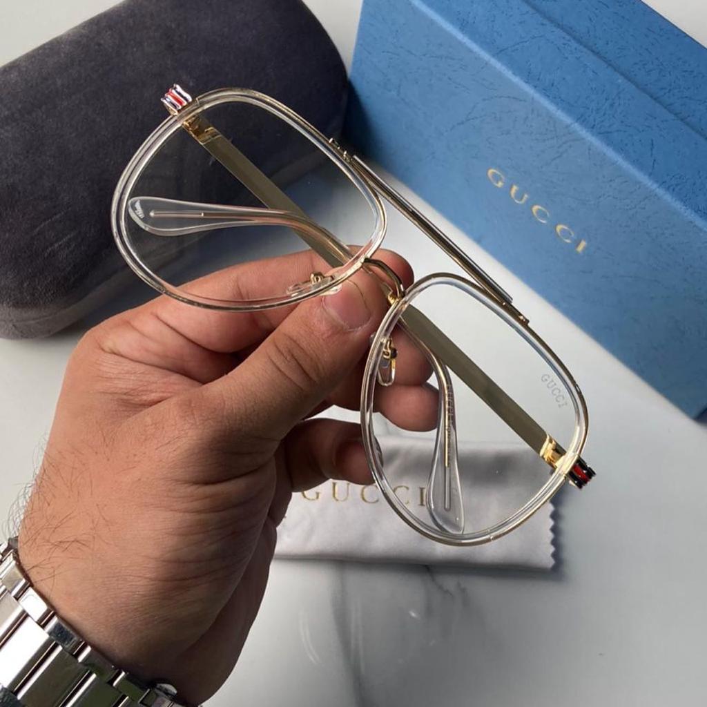 Gucci Branded Transparent Color Glass Men's Women's Sunglass For Man Woman Or Girl Gu-9765 Golden Frame Design Gift Sunglass