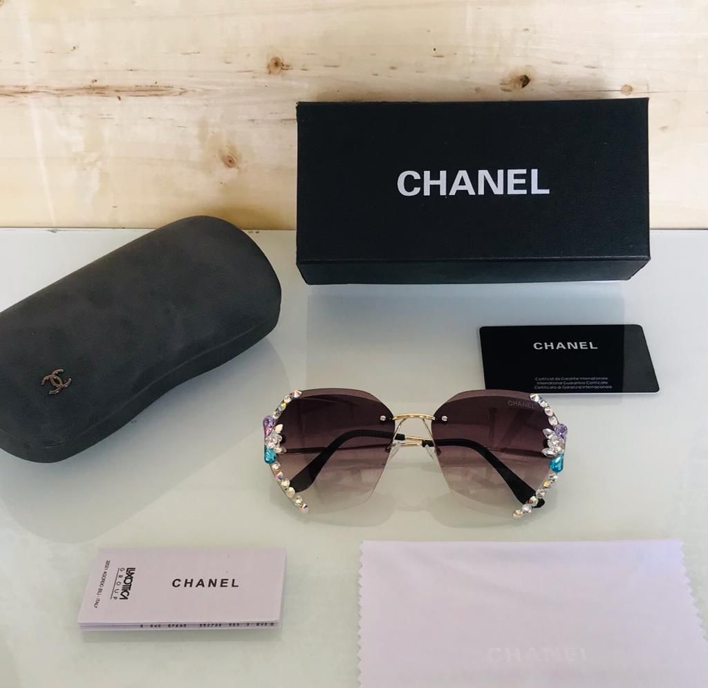 Chanel Fashionable And Elegant Anti Ultraviolet Round Face Slim Rhinestone Sunglasses In Coke Brown Lens Versatile Sunglasses for Women's or Girls - Diamond inlaid Korean Sunglass CHA-7812