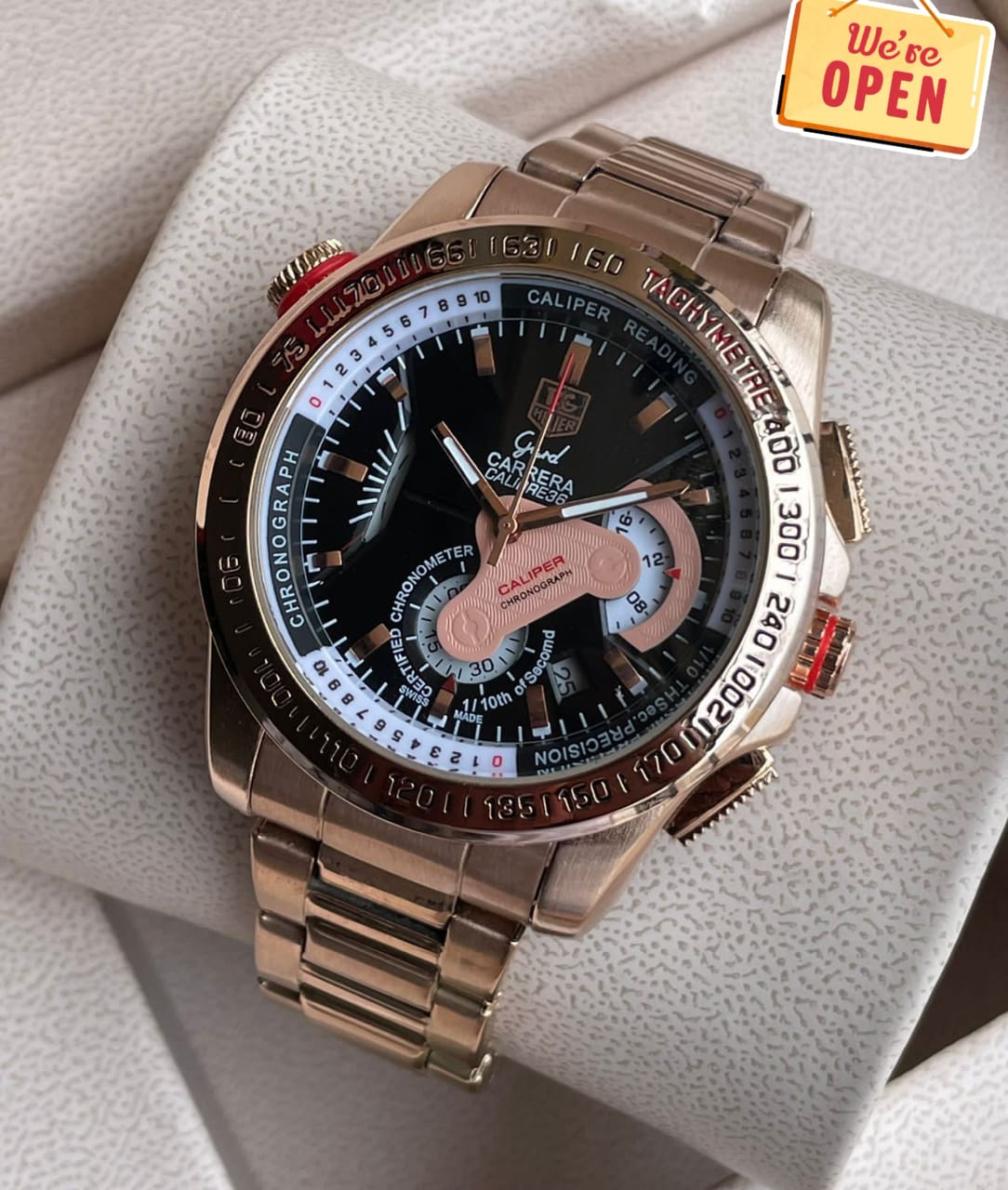 Tagheuer GRAND CARRERA Caliber 36 Racing Edition Quartz Watch Black Chronograph and Stainless Steel Rose Gold Multicolor Strap Dated Watch For Men's TAG-IT-3402 Men's Wristwatch