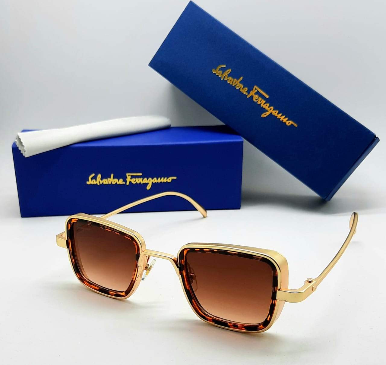Salvatore Ferragamo Kabir Singh Brown Tiger Shade Glass Men's Sunglass For Man SF-5793 Gold Frame Gift Sunglass