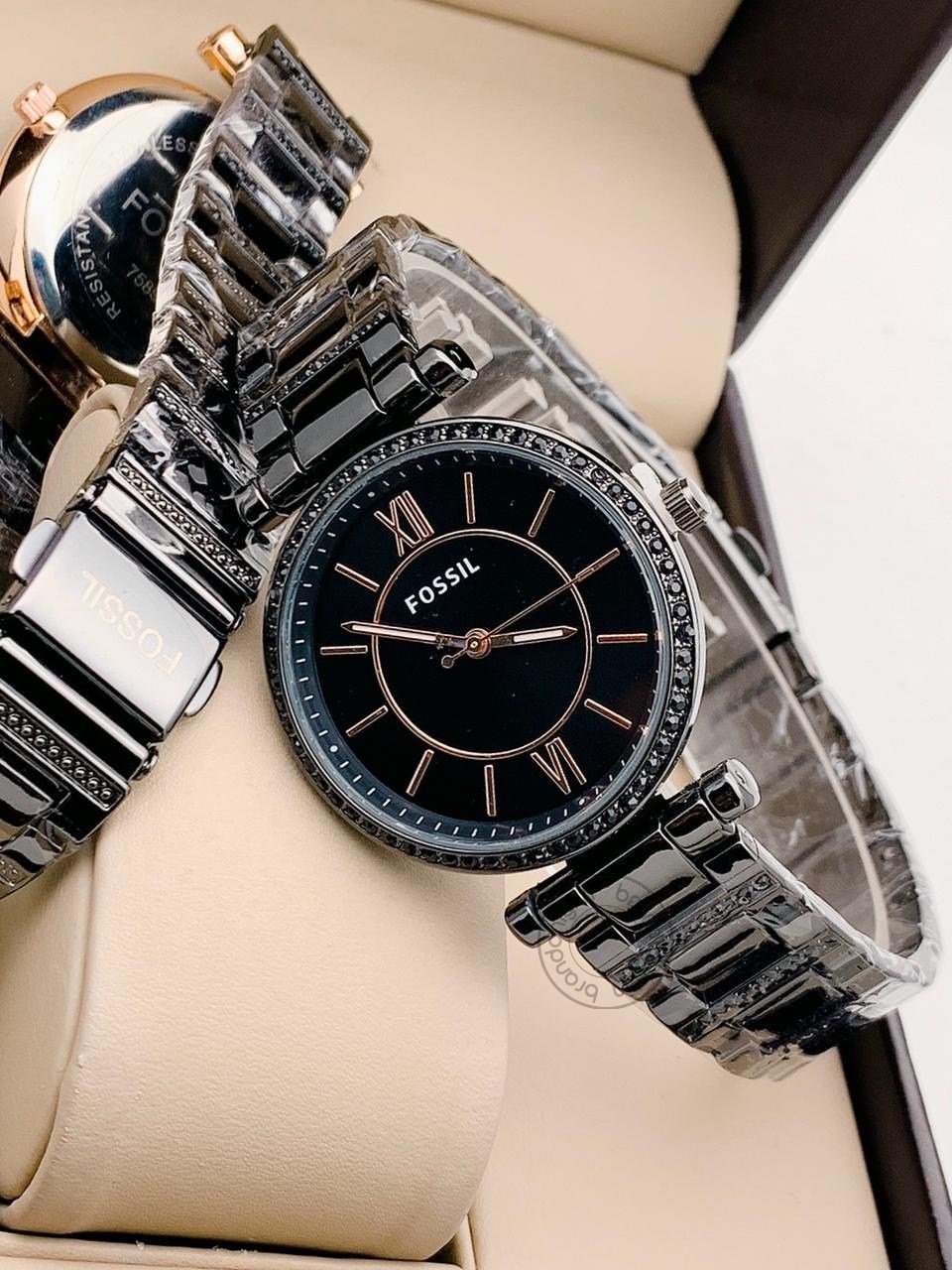 Fossil Black Metal Diamond's Case&Strap Watch For Women's Es8060 Design Black Dial For Girl Or Woman Best Gift Watch