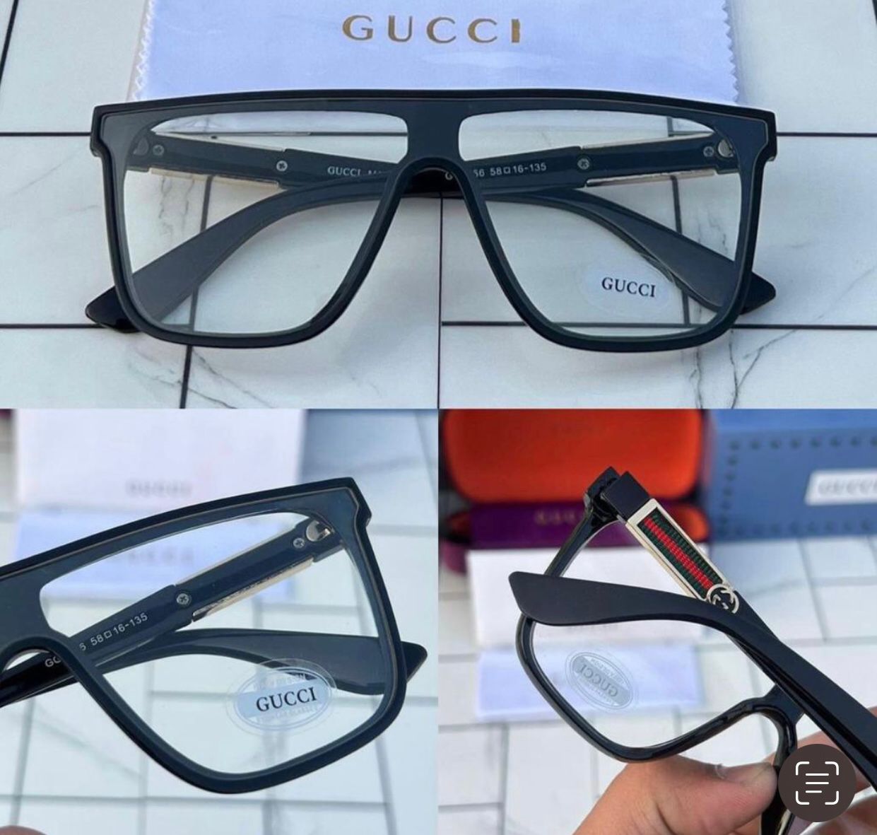 GC Squre Frame Transparent lens OverSize Sunglass for Man Woman's or Girl GU-9268 Black Stick Frame Gift Sunglass