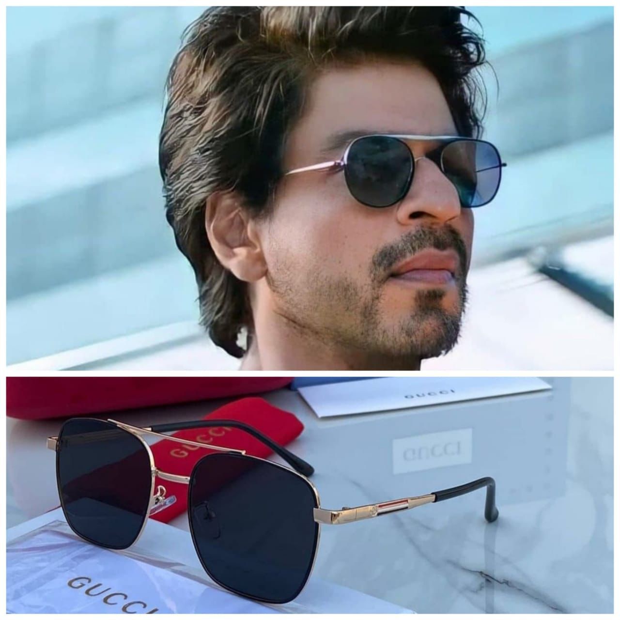 Gucci Branded Rimless Black Glass Rose Gold Frame And Gold And Black Stick Sunglass For Men's GG-1315- Best Quality Product