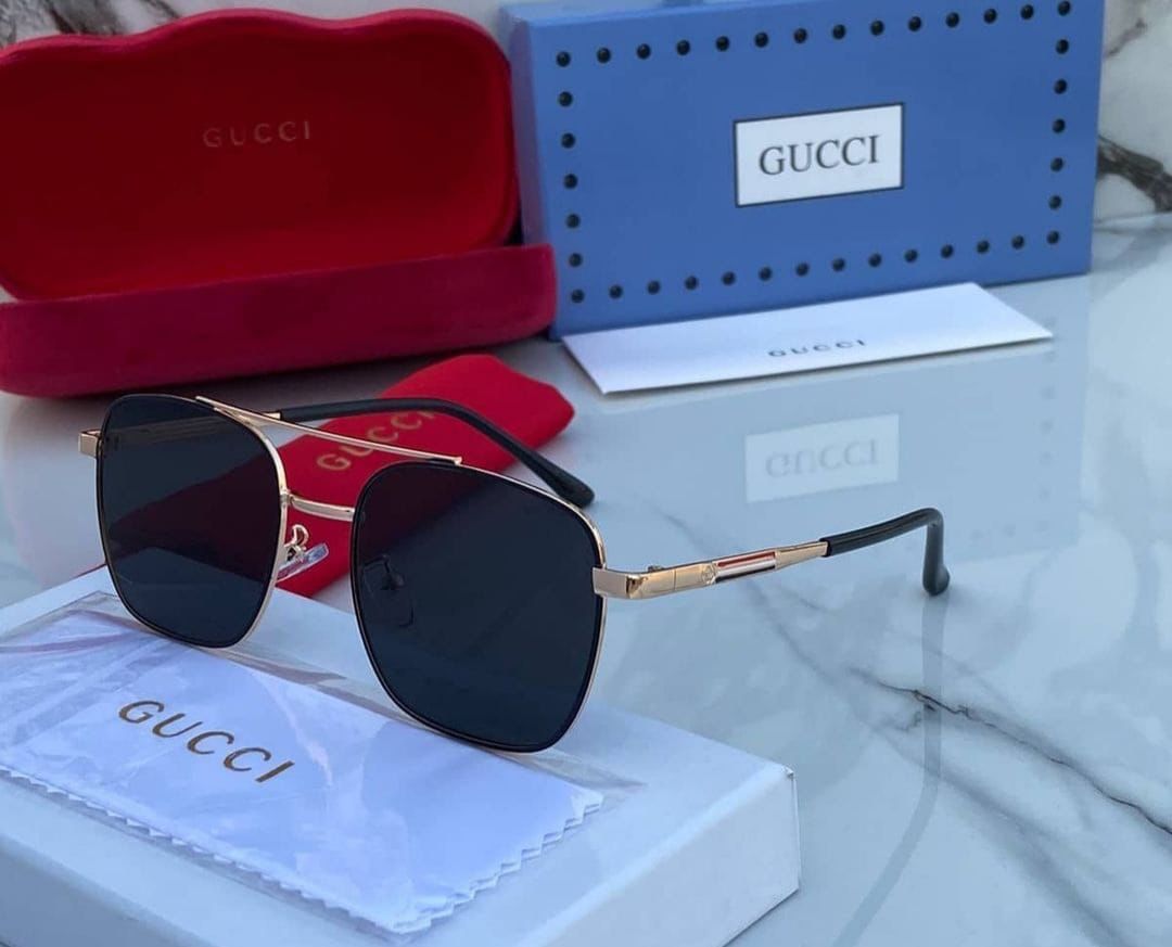 Gucci Branded Rimless Black Glass Rose Gold Frame And Gold And Black Stick Sunglass For Men's GG-1315- Best Quality Product