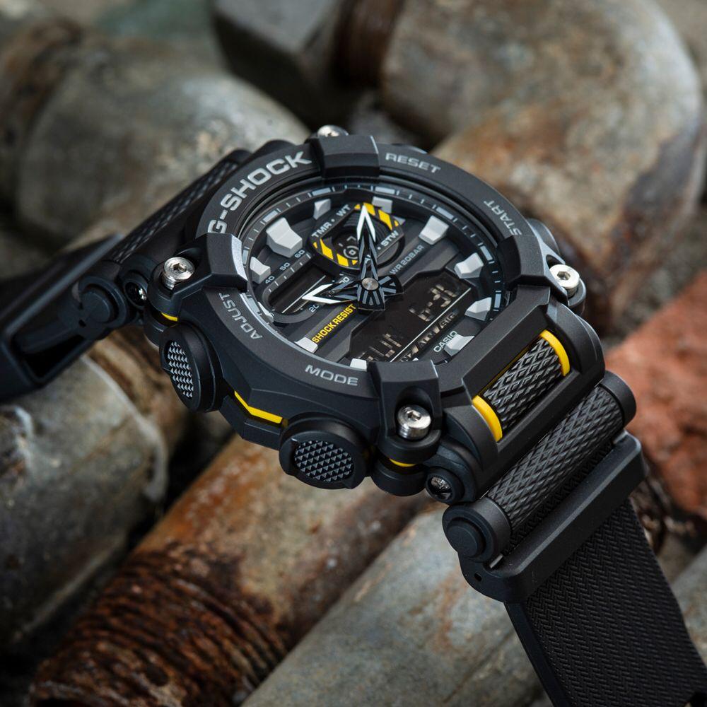 Casio G-Shock Analog Digital Black Belt Watch For Men's GA-900-1ADR - G1057 Black & Yellow Color Dial Day And Date Gift Watch