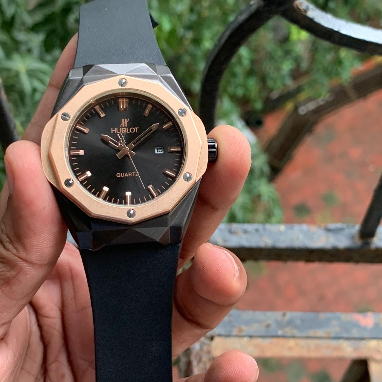 Hublot Gold Case Black Dial Men's Watch Big Bang Fusion Leather Watch Hb-Gb-002