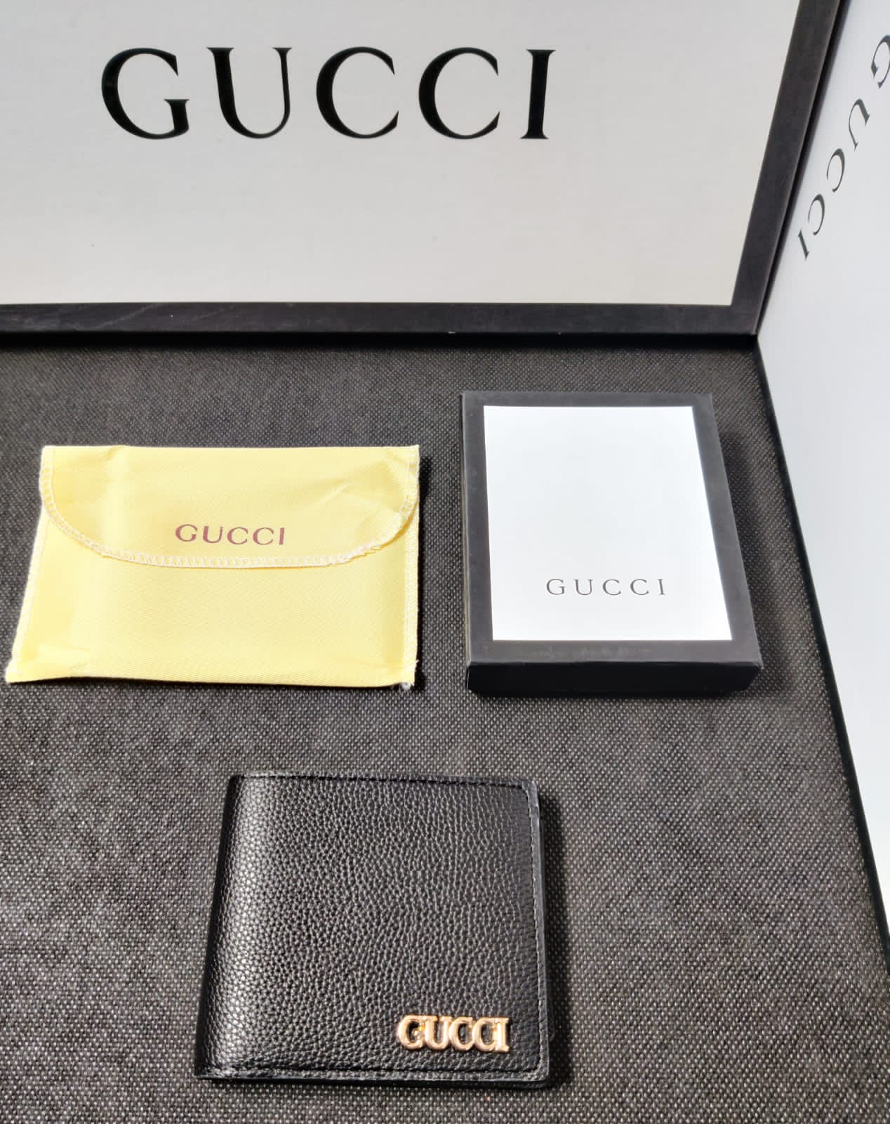 Leather Heavy Quality Full Black Plain wallet with Golden Logo Wallet For Man GU-704