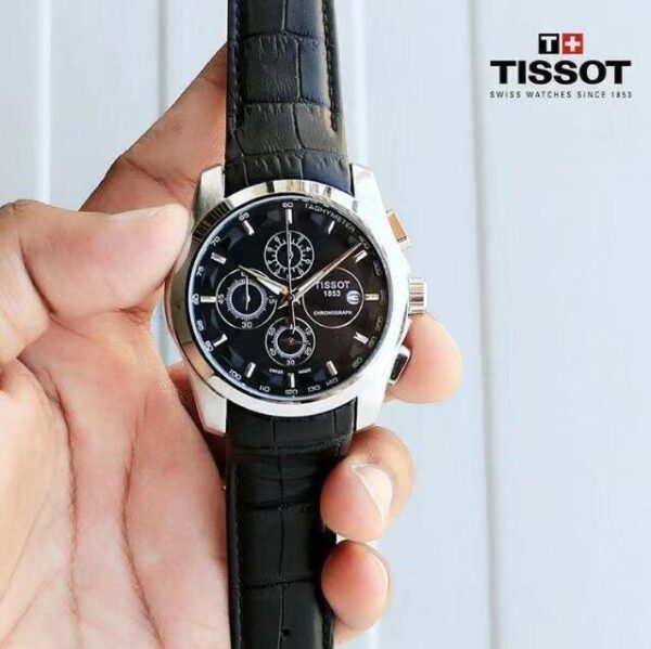Tissot Chronograph Black Leather Men's Watch Silver Black TS-654L-SB