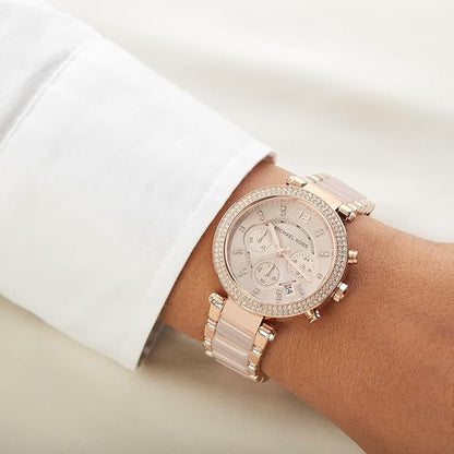 MK Rose Gold Dial Women's Watch For Girl Or Woman Mk5896 Two-Tone Strap Best Gift Watch