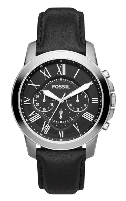 Fossil Chronograph Black & Silver Dial Leather Men's Watch - FS-4812
