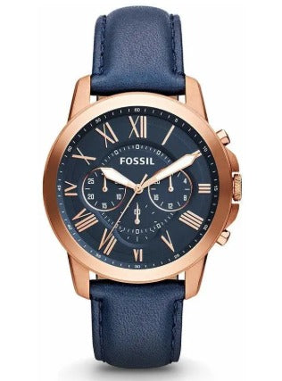 Fossil Chronograph Blue Dial Leather Men's Watch - Fs4835