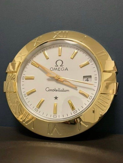 Omega Wall Clock Quartz Analog Gold Case With White Dial Clock OG-WC-900