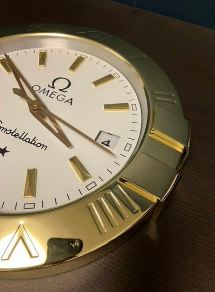 Omega Wall Clock Quartz Analog Gold Case With White Dial Clock OG-WC-900