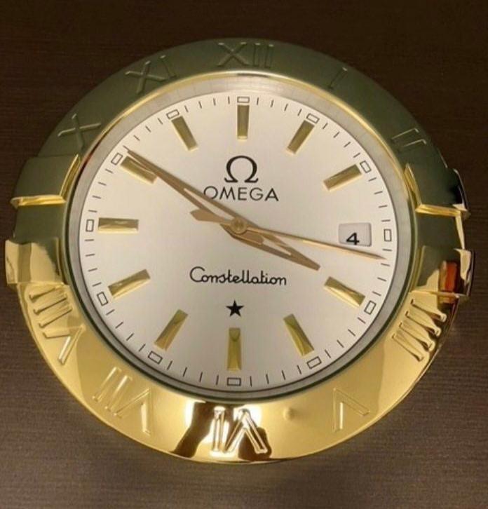 Omega Wall Clock Quartz Analog Gold Case With White Dial Clock OG-WC-900