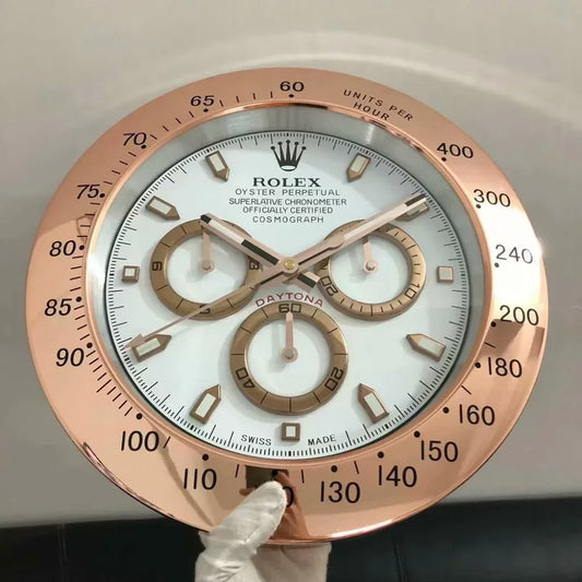 Rolex Wall Clock White Dial With Metal Rose-Gold Case Cosmograph Design Metal Art Wall Clock RLX-WC-788