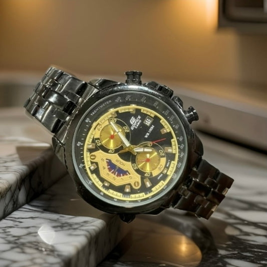 Casio Edifice Men's Chronograph Watch with Black Metal Strap and Black/Gold Dial CED-001