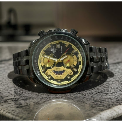 Casio Edifice Men's Chronograph Watch with Black Metal Strap and Black/Gold Dial CED-001