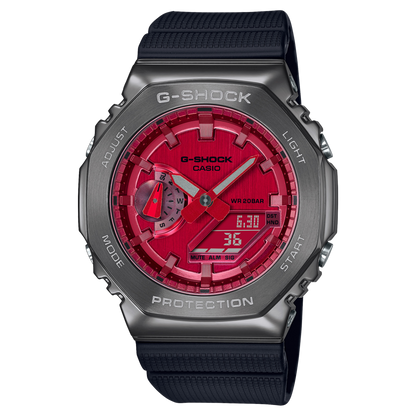 G-shock Metal Covered Red/Black Round Analog+Digital World Time Multi-Function Resin Band Sports Watch GS-2102