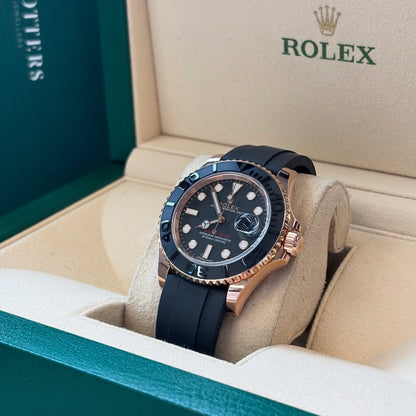 Rolex Yacht-Master Rosegold Analog Black Dial Ceramic Bezel Oyster-flex Silicon Bracelet Men's Watch For Man Rlx-M268655-0004