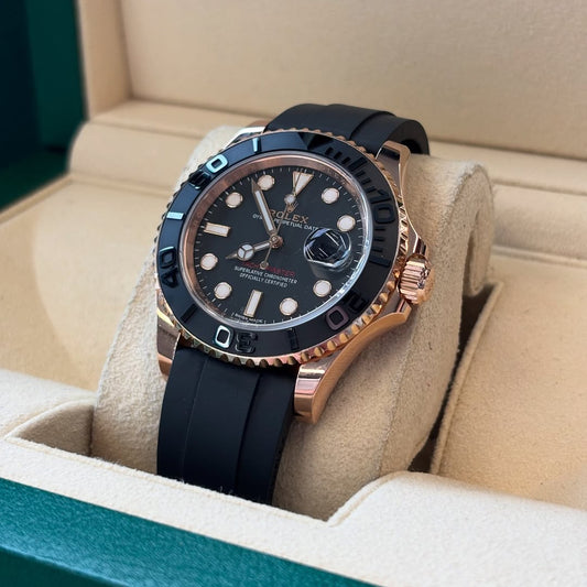 Rolex Yacht-Master Rosegold Analog Black Dial Ceramic Bezel Oyster-flex Silicon Bracelet Men's Watch For Man Rlx-M268655-0004